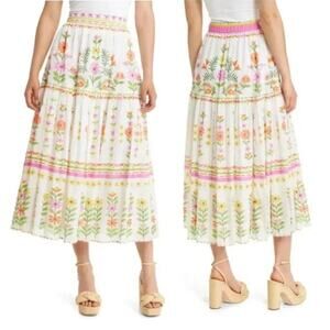 NWOT Anthropologie Banjanan Agatha Midi Skirt in Flora Summer Women's Sz S Boho